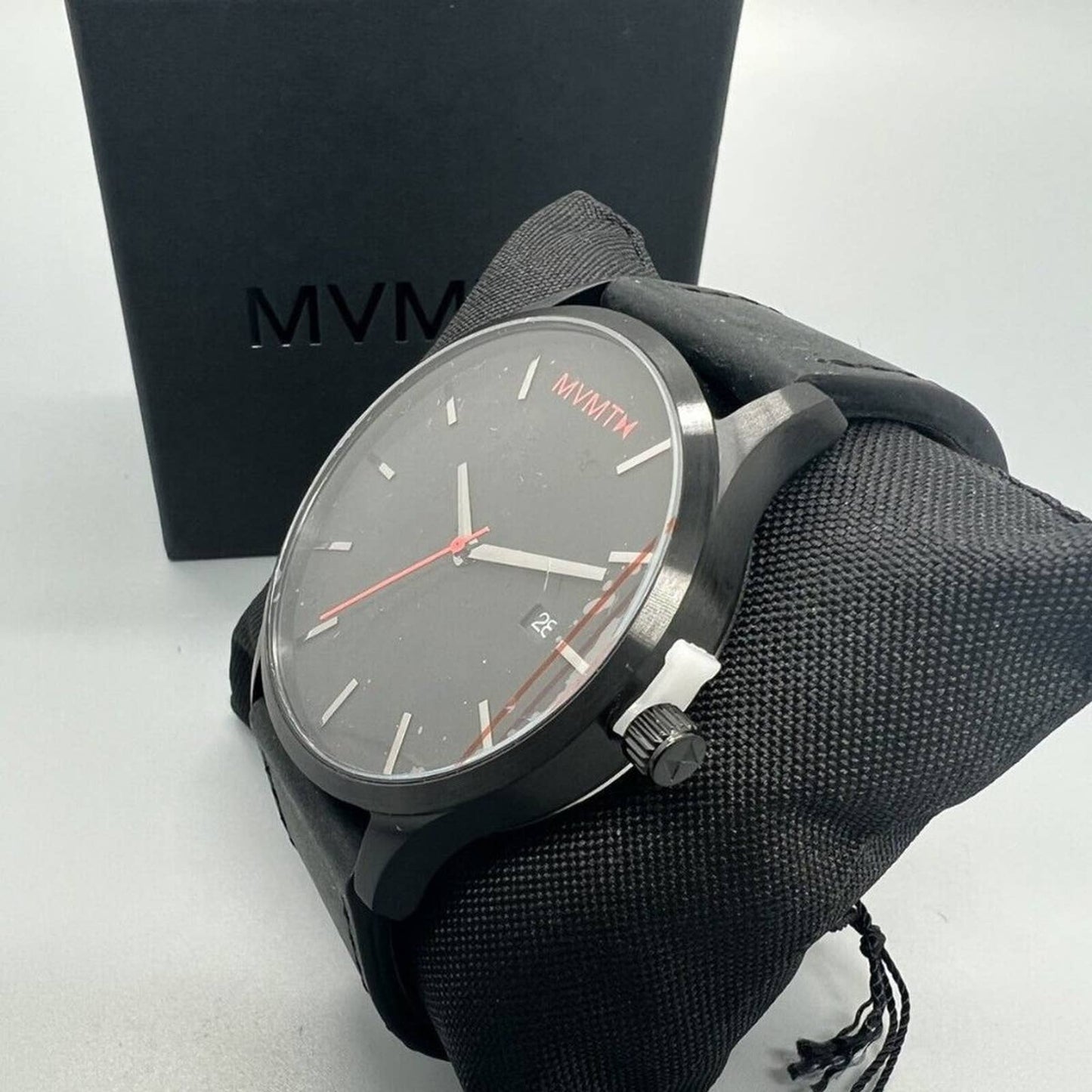 MVMT Men's Classic Black Leather Strap Watch 45mm