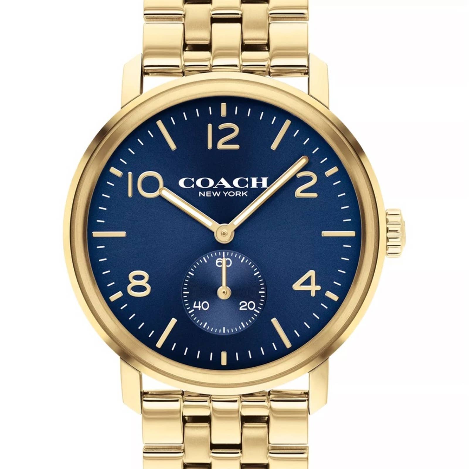 Coach Harrison Watch With 42mm Navy Blue Chronograph Face, Gold