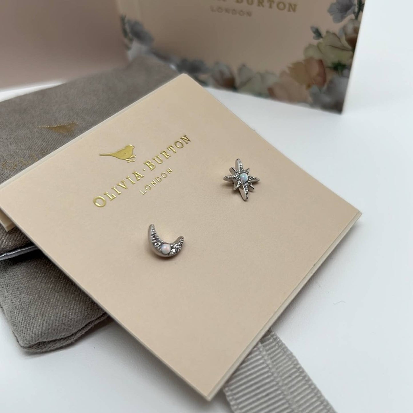 NWT Olivia Burton Celestial Silver North Star & Moon Earrings