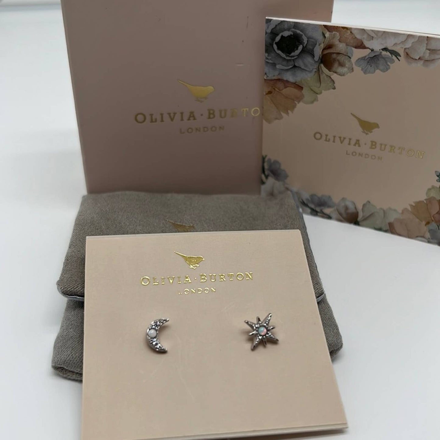 NWT Olivia Burton Celestial Silver North Star & Moon Earrings