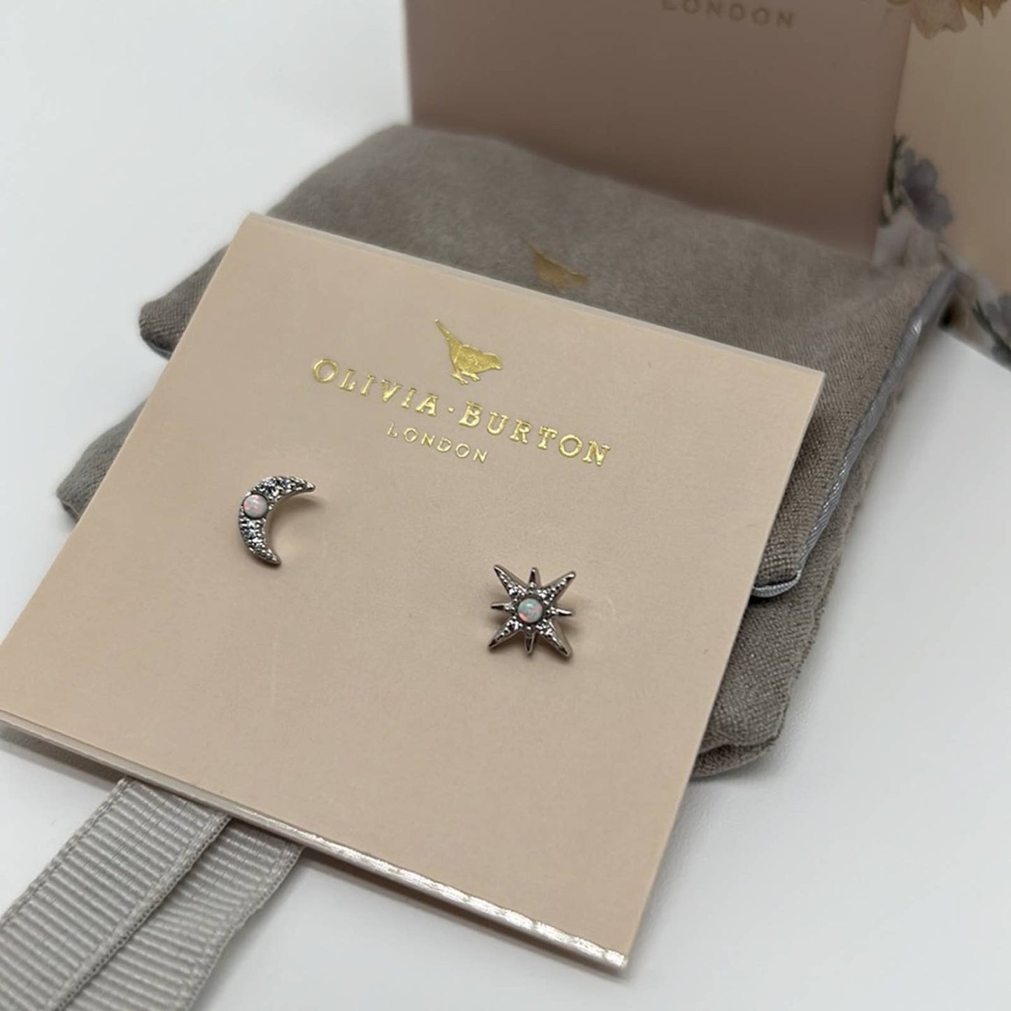 NWT Olivia Burton Celestial Silver North Star & Moon Earrings