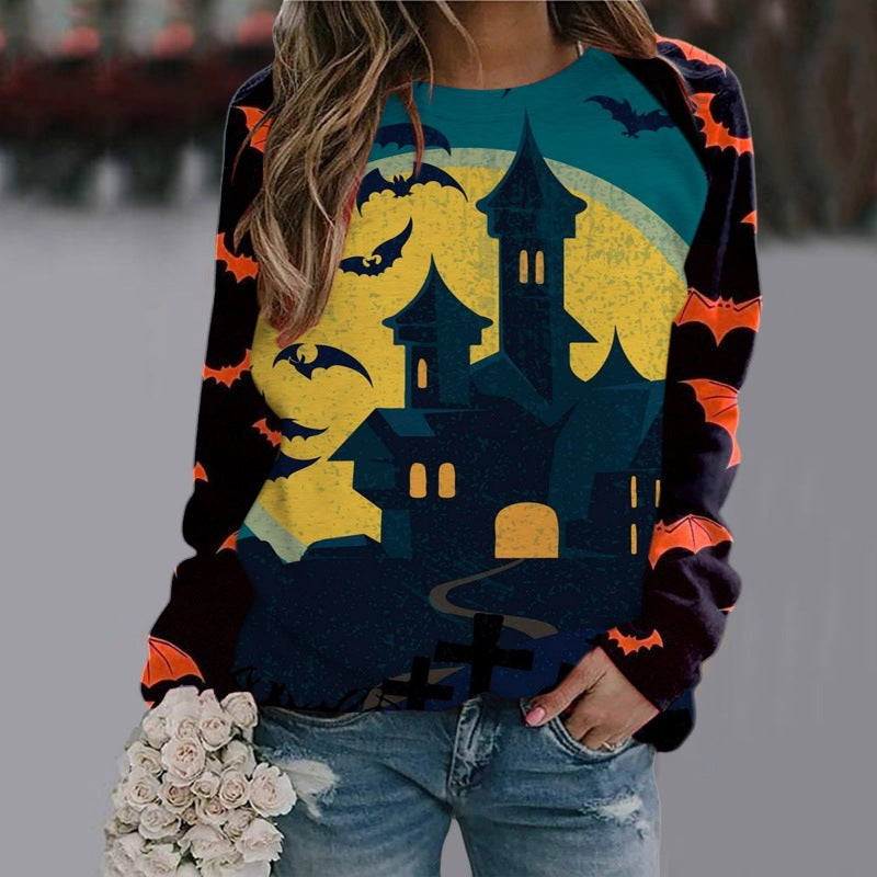 Womens Halloween Witch Print Sweatshirt Long Sleeve Pullover