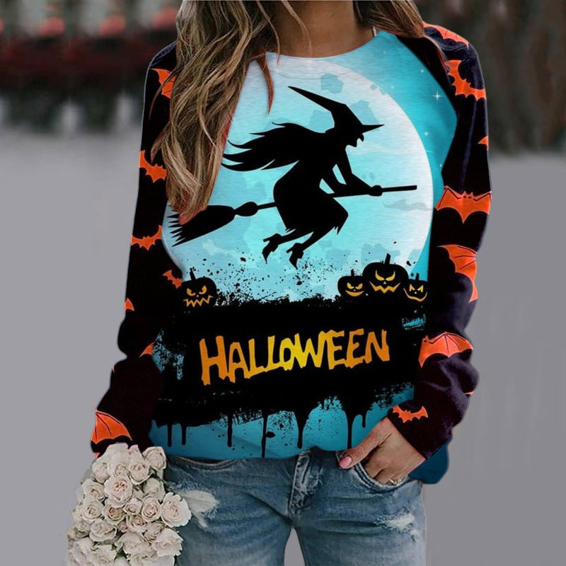 Womens Halloween Witch Print Sweatshirt Long Sleeve Pullover