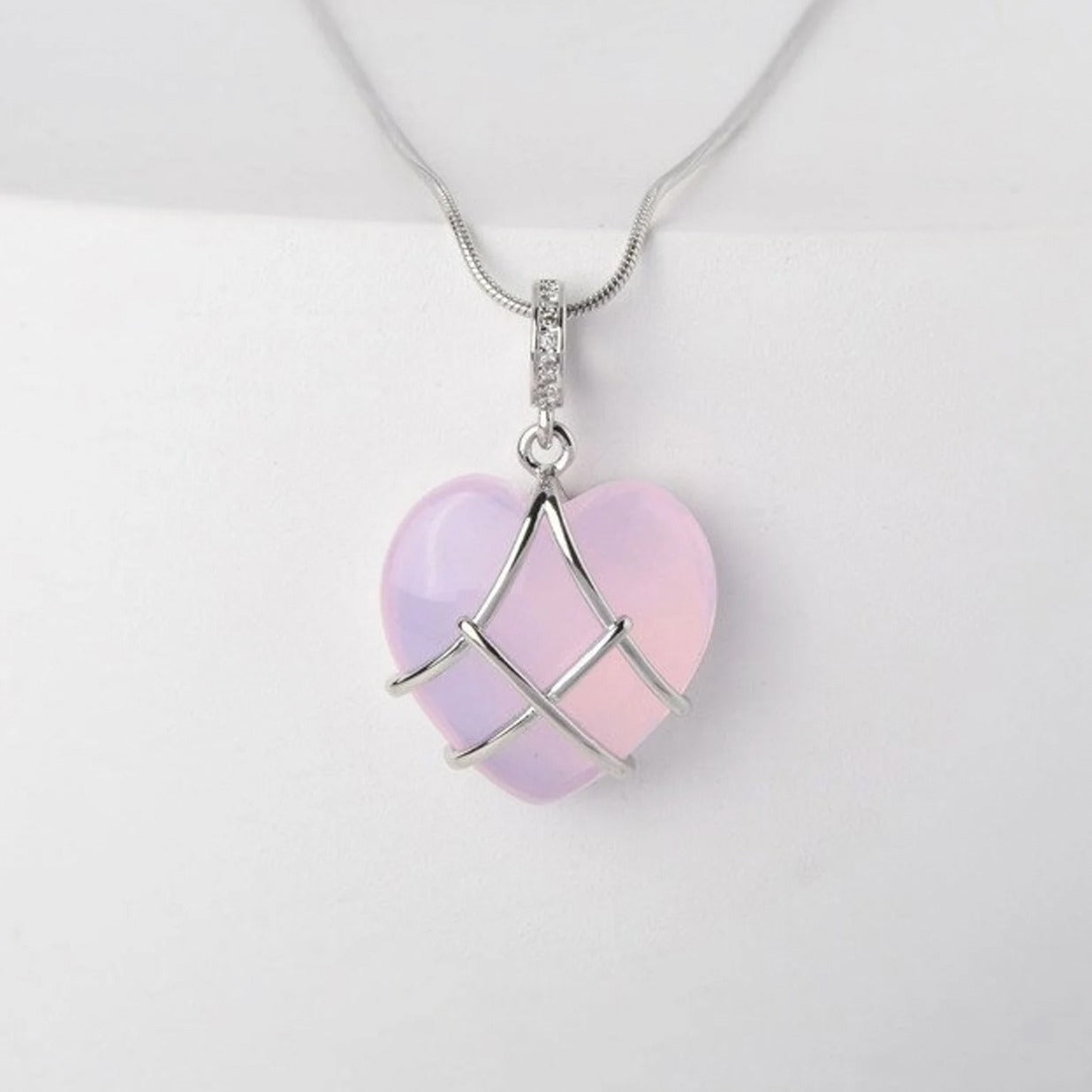 Womens Opal/Pink/Silver Moonstone Necklace
