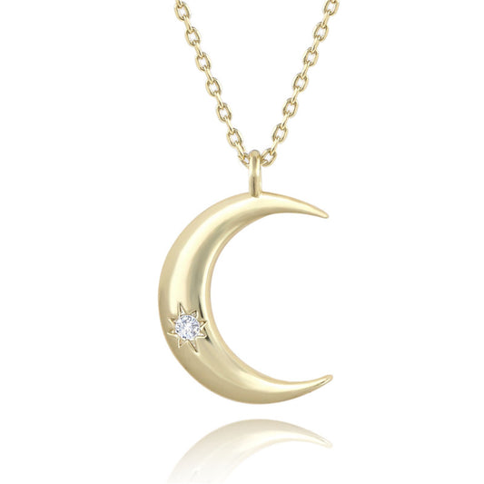 Gold Plated Crescent Necklace Zircon Necklace