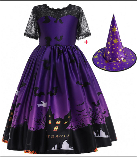 Halloween Witch Princess Printed Mesh Dress