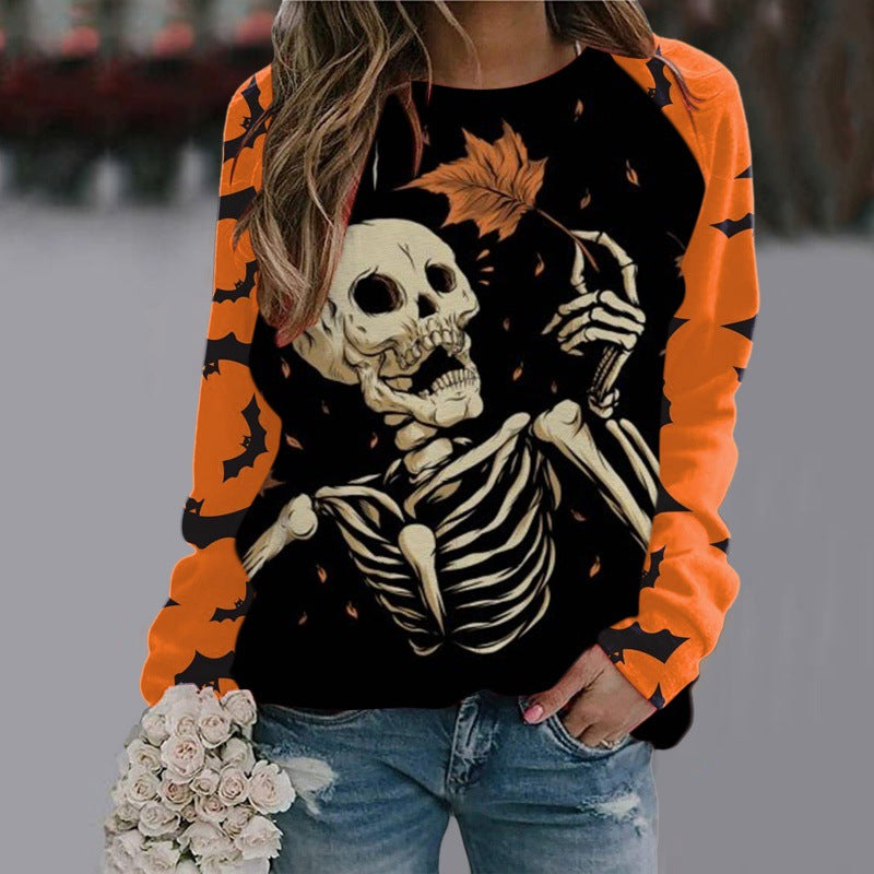 Womens Halloween Witch Print Sweatshirt Long Sleeve Pullover