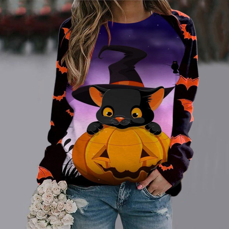 Womens Halloween Witch Print Sweatshirt Long Sleeve Pullover