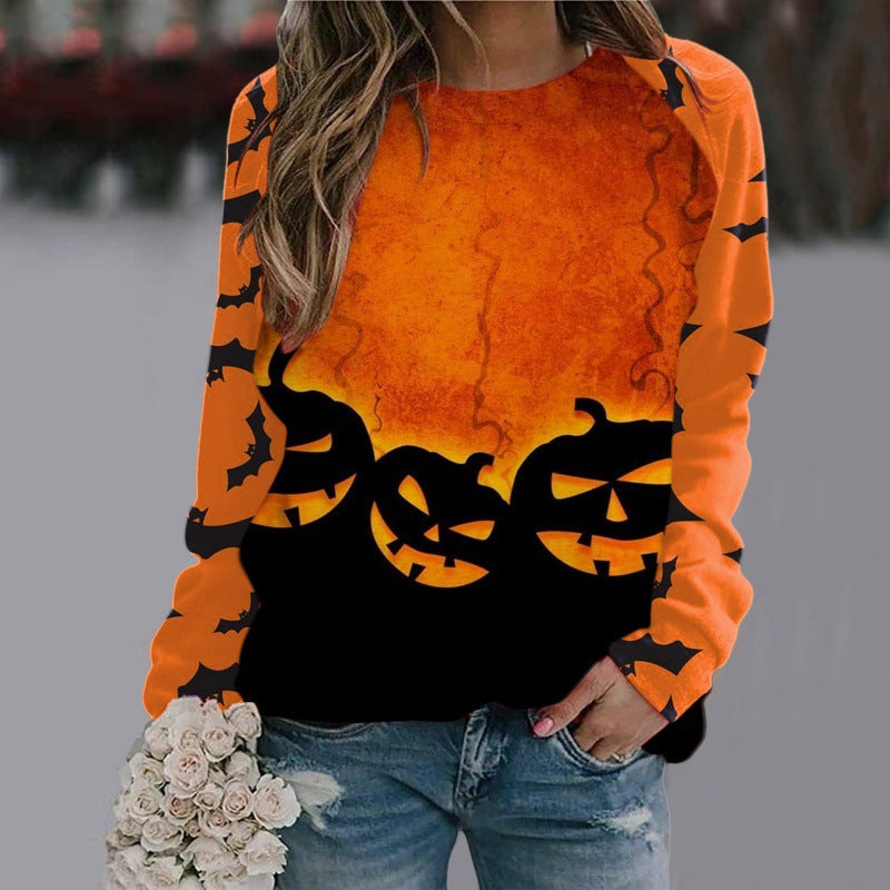 Womens Halloween Witch Print Sweatshirt Long Sleeve Pullover