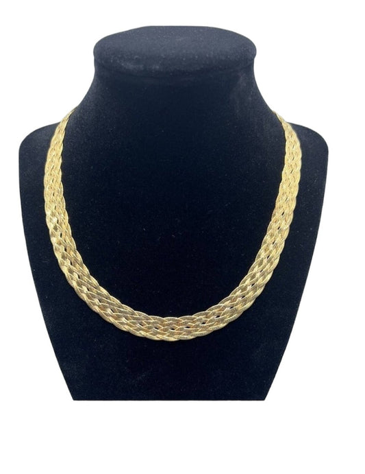 Women's Italian Gold Tone Herringbone Woven Sterling Silver 925 Necklace 18 in.