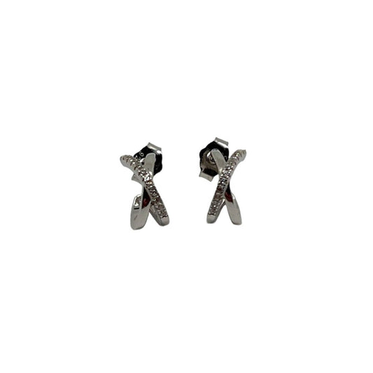 Sterling Silver “X” Shaped CZ Earrings