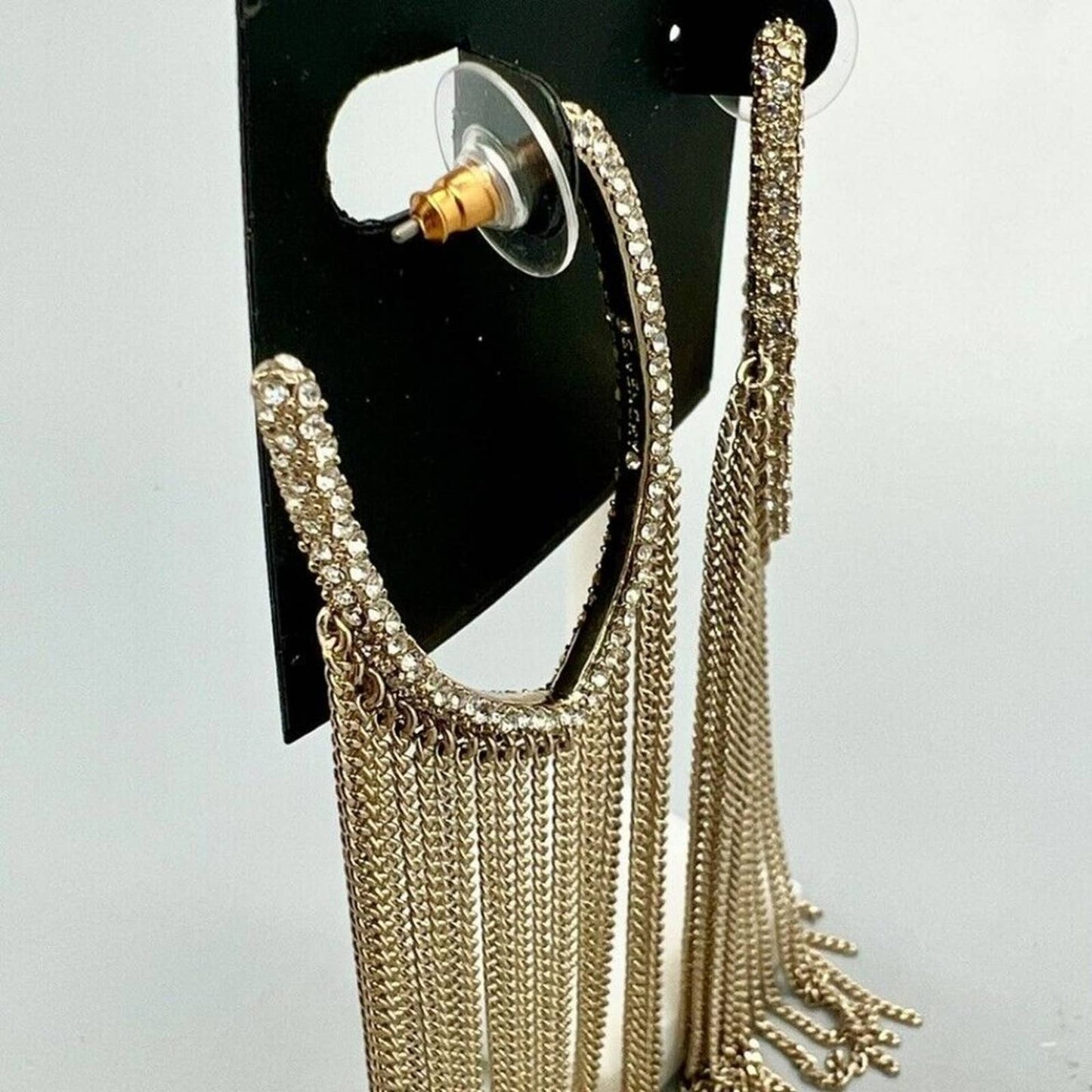 Givenchy Extra Large Gold-Tone Crystal Chain Fringe Hoop Earrings