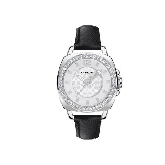 Coach Signature Boyfriend Black Leather Strap Crystal Dial Womens Watch 14501789