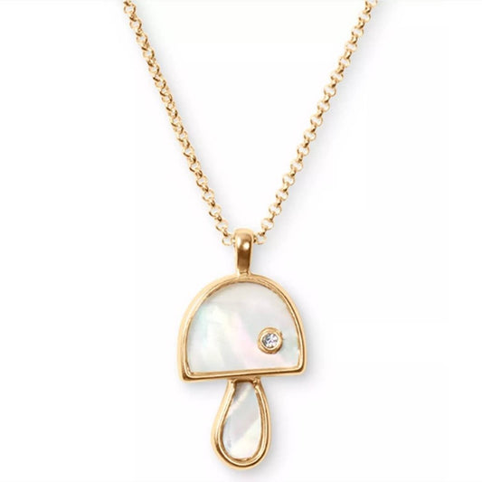 LUCKY BRAND Gold-Tone Pavé & Mother-of-Pearl Mushroom Pendant Necklace, 16-3/4"