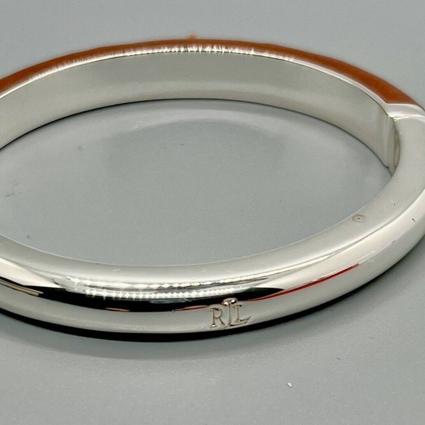 LAUREN RALPH LAUREN Silver-Tone Brown Leather Tubular Bangle Bracelet