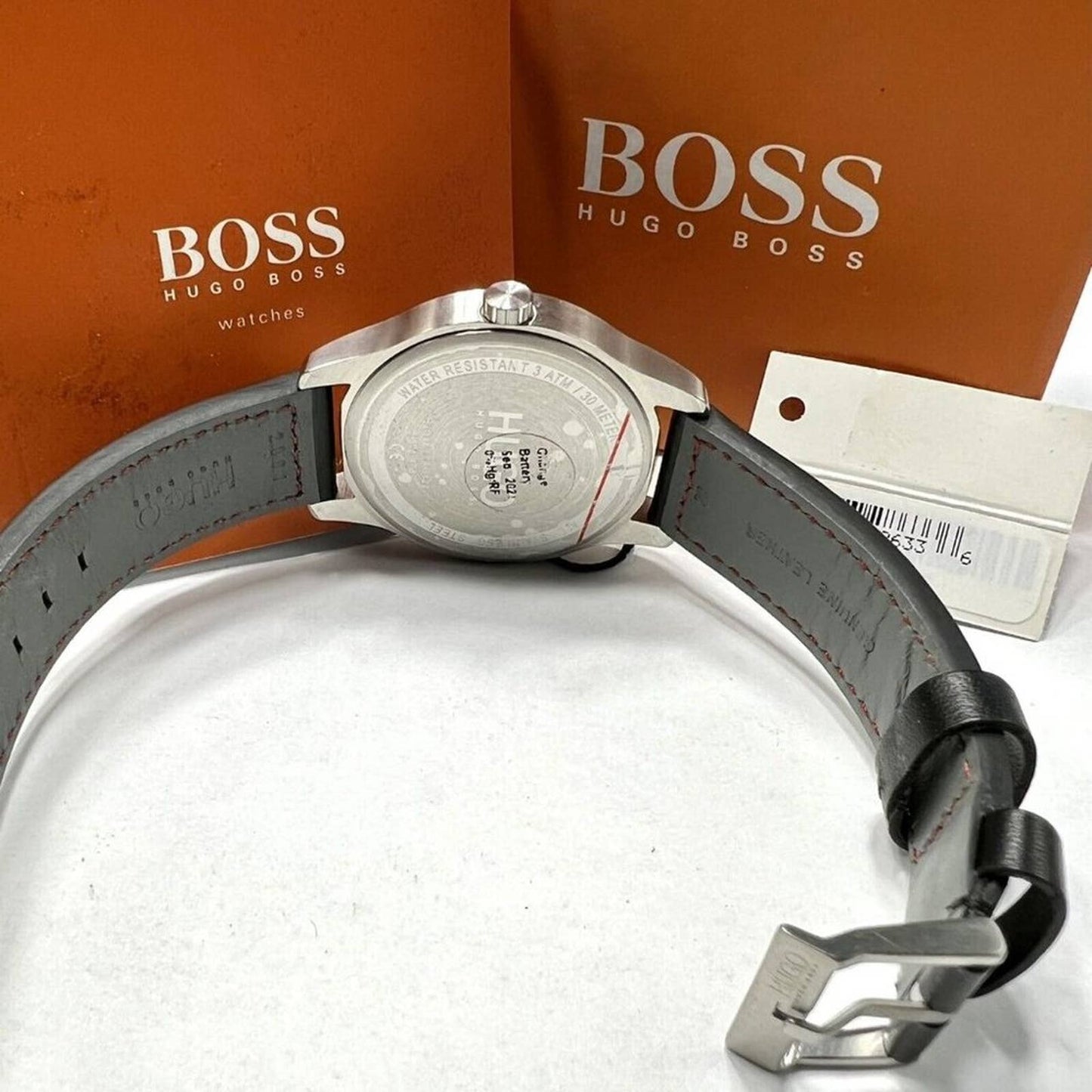 Hugo Boss Men's Dare Black Leather Strap Black Dial Watch NIB 1530018