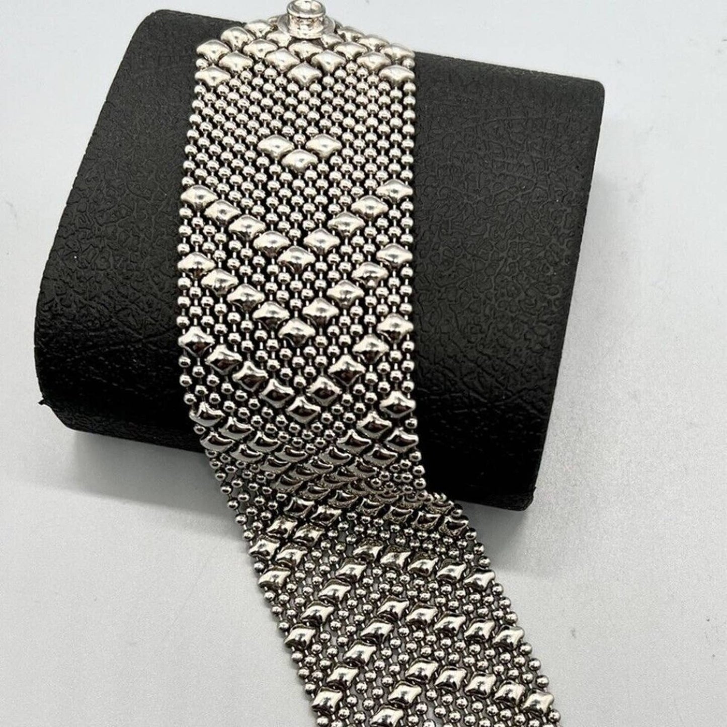 SG Liquid Metal Silver Mesh Cuff Bracelet by Sergio Gutierrez B44