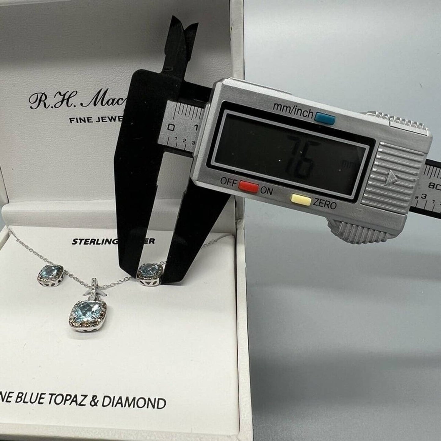 Genuine Blue Topaz and Diamond Earrings and Necklace Pendant Set Sterling Silver