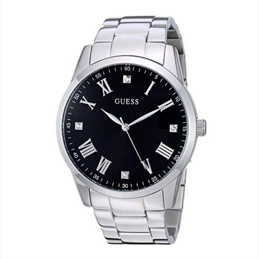 Guess Mens Silver Black Diamond Dial Watch U1194G1