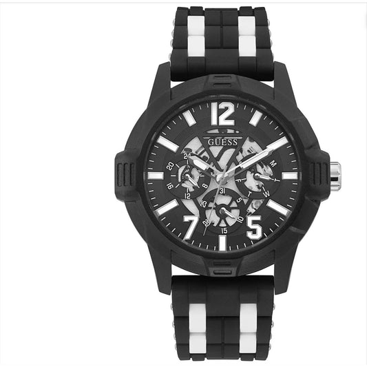 GUESS Men s Black & White Nylon & Silicone Strap Watch 48mm