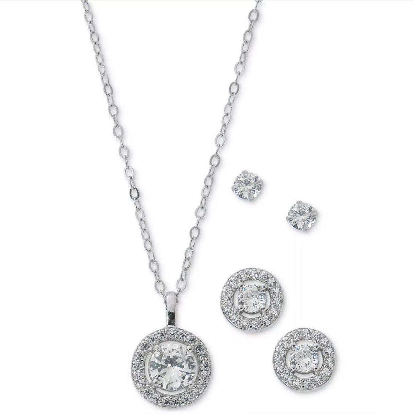 GIANI BERNINI 3-Pc. Set Cubic Zirconia Halo Pendant Necklace, Halo Stud Earrings