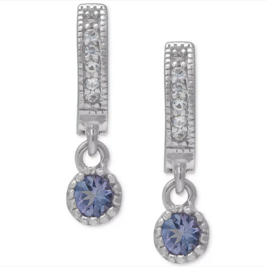 MACY'S Tanzanite Charm Lab Created White Sapphire Huggie Earrings