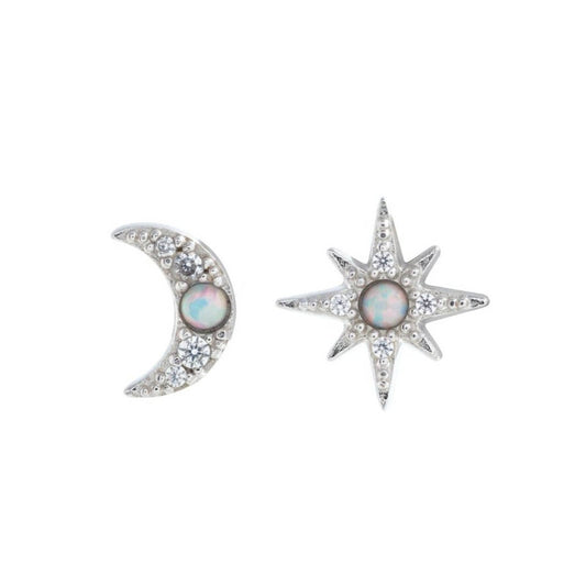 NWT Olivia Burton Celestial Silver North Star & Moon Earrings