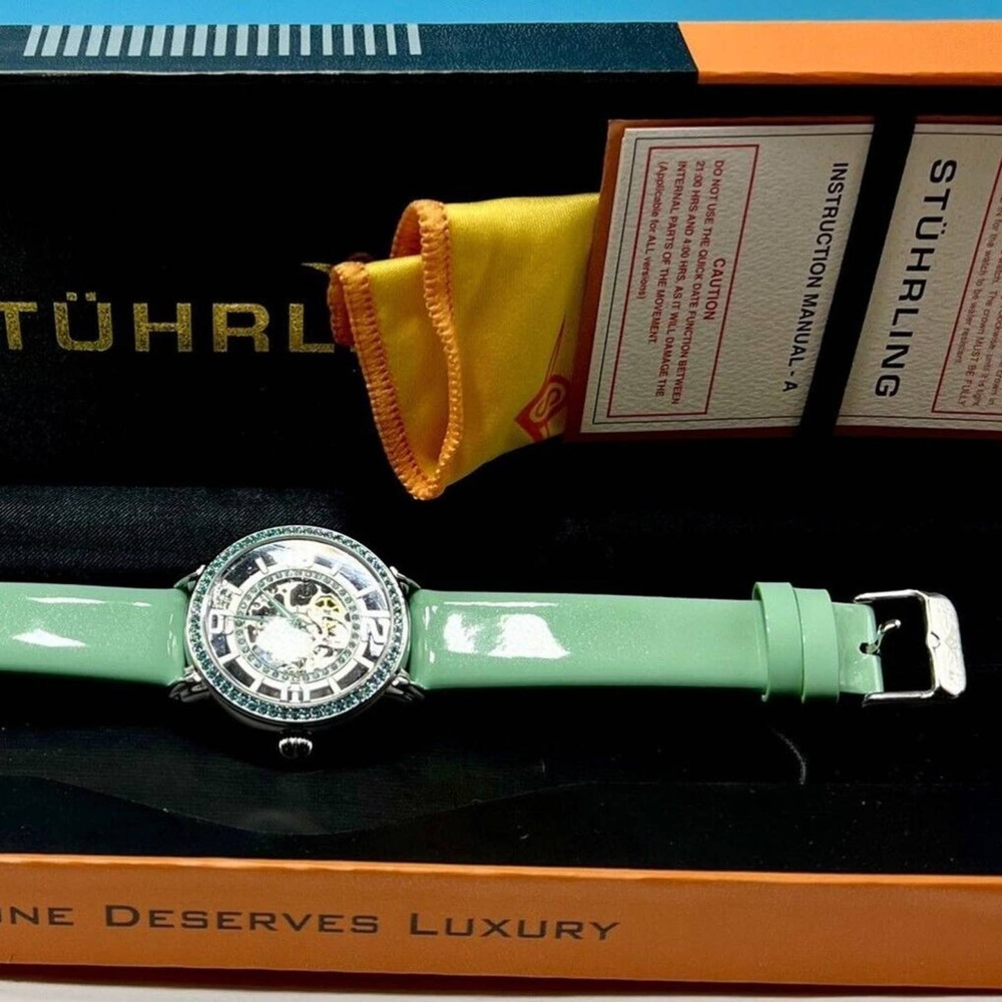 NWOT Stuhrling Original Winchester 3941 Green Automatic 38mm Skeleton