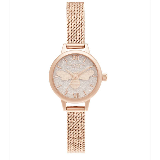 Olivia Burton  Lucky Bee Rose Gold-Tone Stainless Steel Mesh Bracelet Watch 30mm