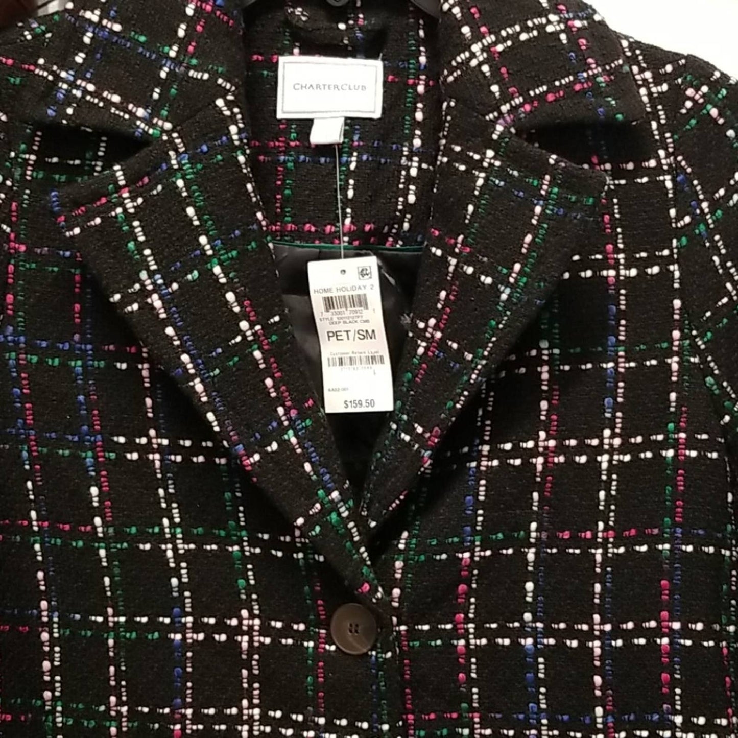 NWT Charter Club Petite Tweed Plaid Jacket