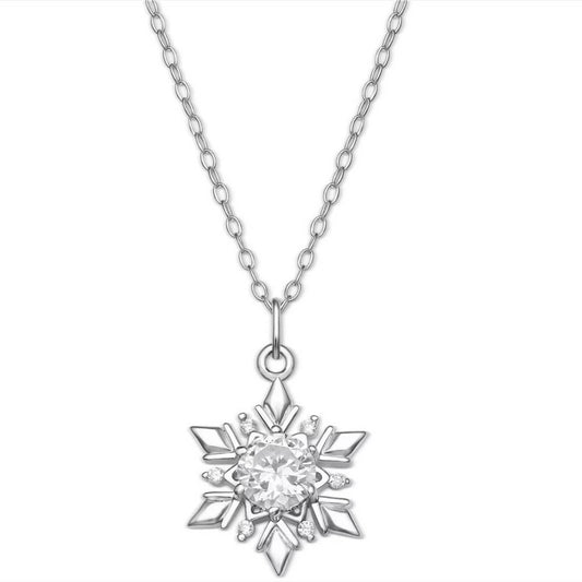 MACY'S Cubic Zirconia Snowflake 18" Pendant Necklace in Sterling Silver