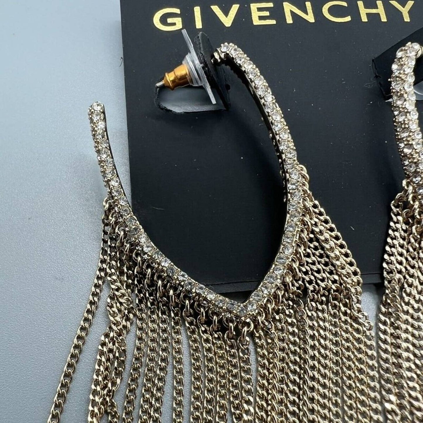 Givenchy Extra Large Gold-Tone Crystal Chain Fringe Hoop Earrings