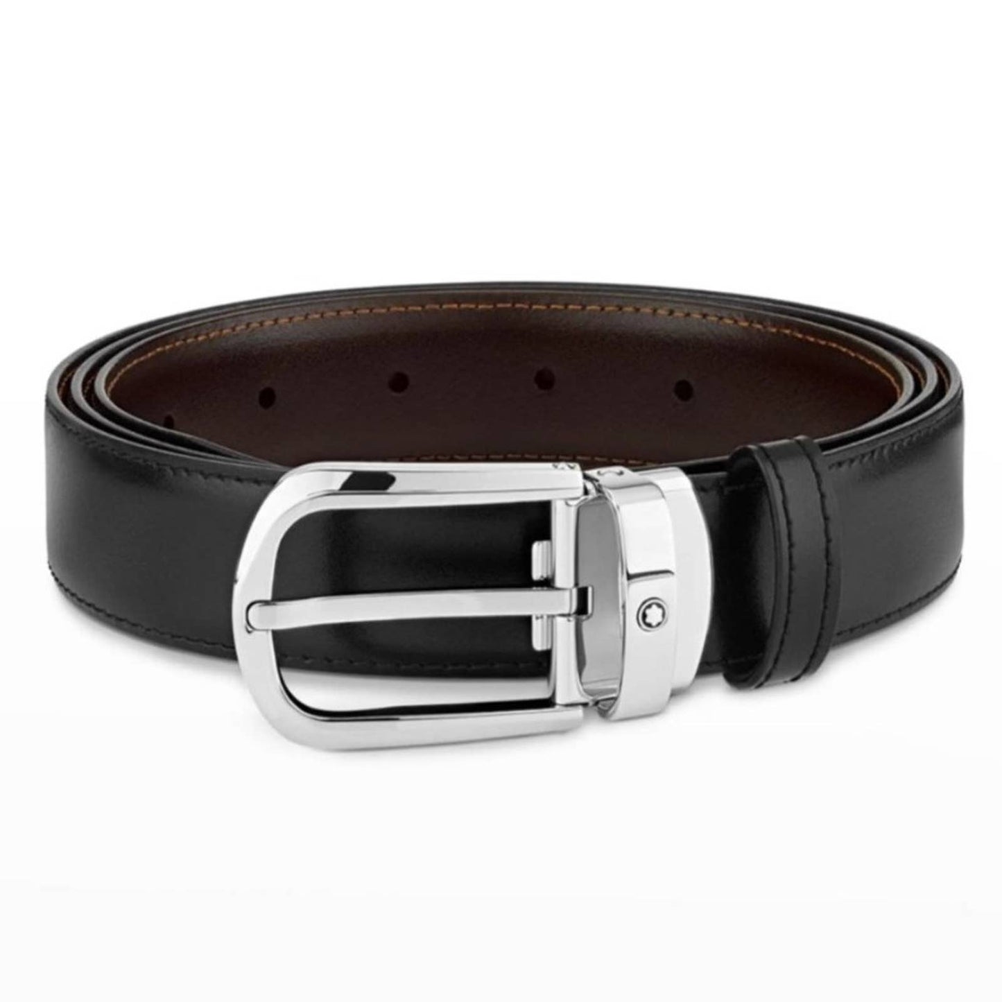 MONTBLANC 114412 Horseshoe Leather Reversible Belt Black/Brown