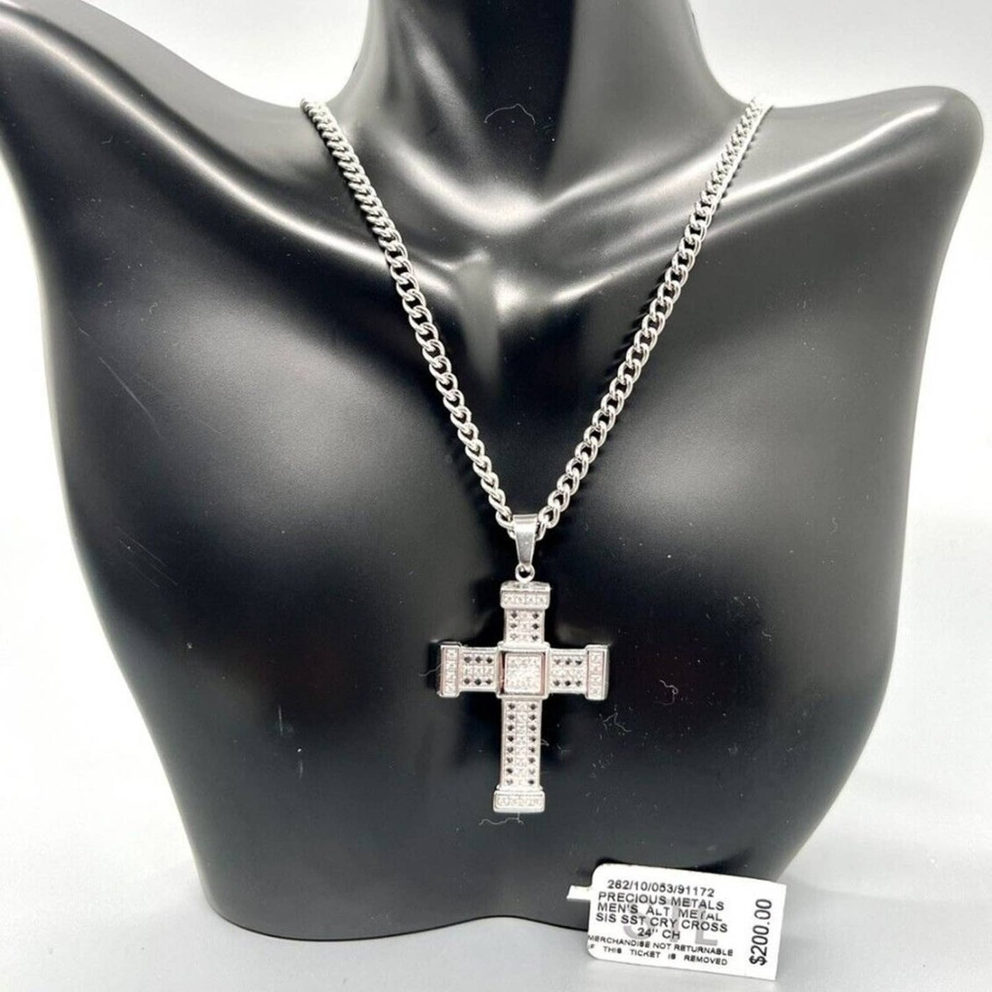 LEGACY FOR MEN BY SIMONE I. SMITH Men's Crystal Cross 24" Necklace In Stainless