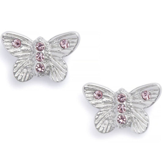 OLIVIA BURTON Bejeweled Butterfly Earrings Sterling Silver & Pink Stone