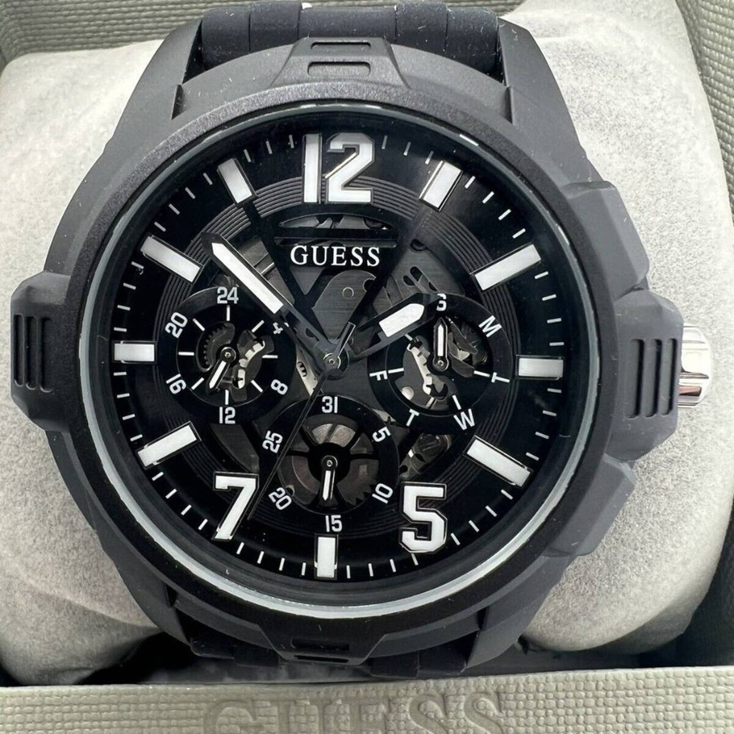 GUESS Men s Black & White Nylon & Silicone Strap Watch 48mm