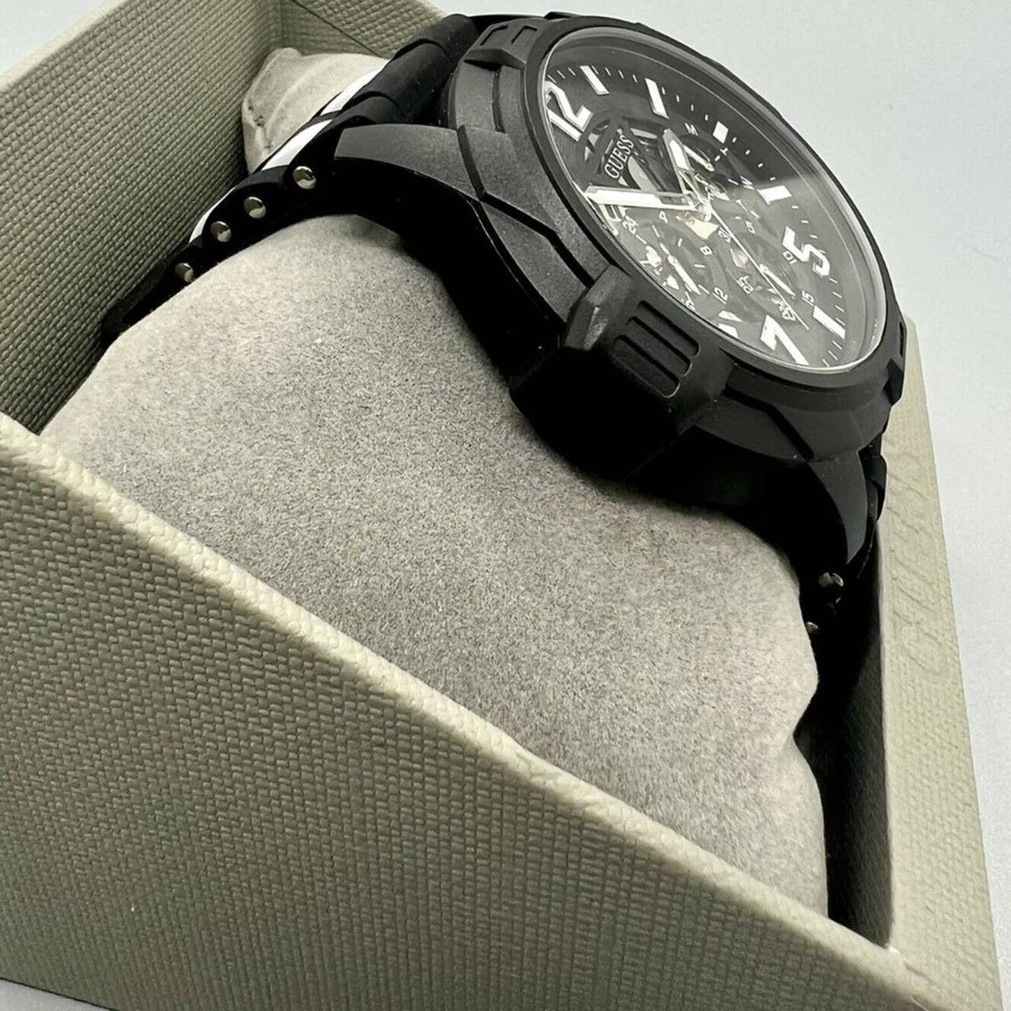 GUESS Men s Black & White Nylon & Silicone Strap Watch 48mm