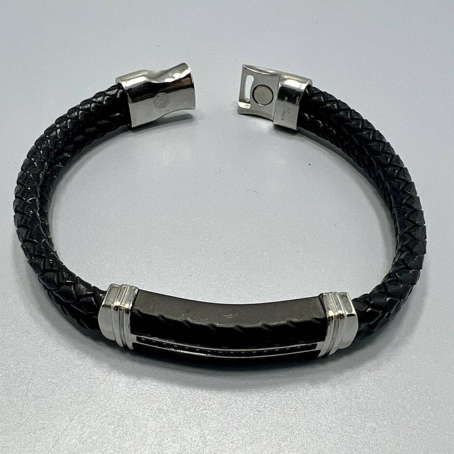 ESQUIRE MEN'S JEWELRY Diamond & Leather Bracelet in Stainless Steel & Black Ion