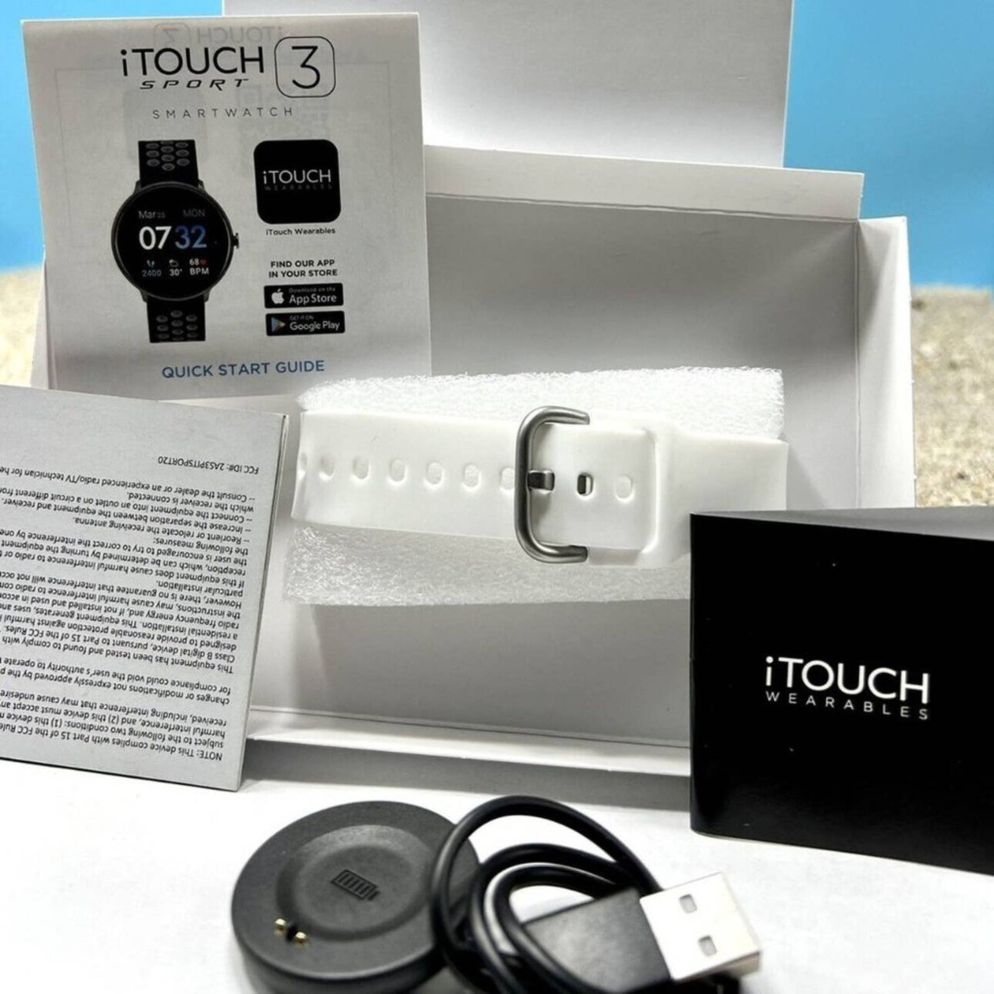 iTouch Sport 3 Smartwatch Fitness Tracker: Silver Case with White Strap