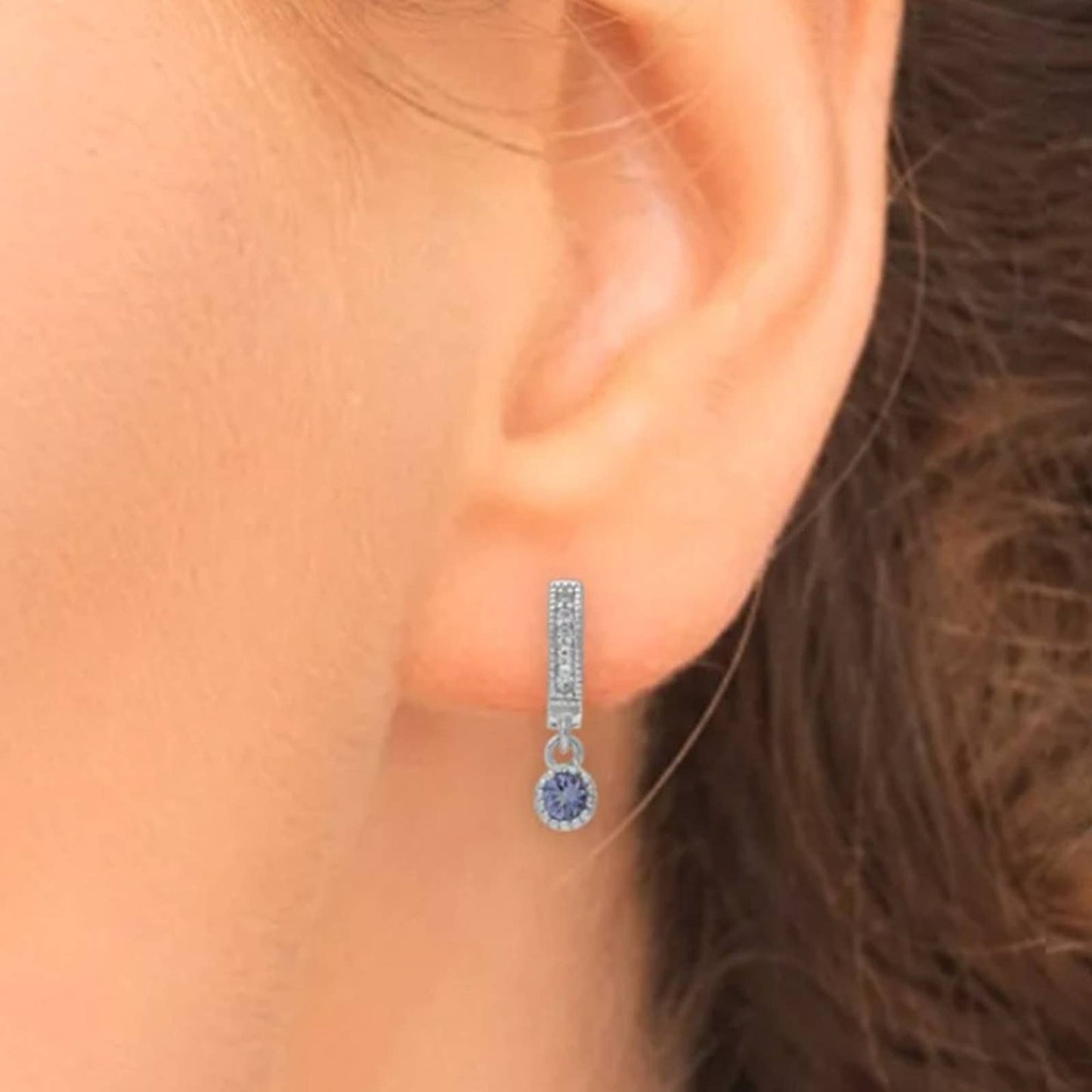 MACY'S Tanzanite Charm Lab Created White Sapphire Huggie Earrings