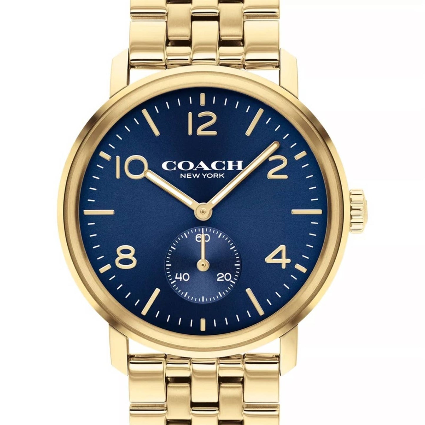 Coach Harrison Watch With 42mm Navy Blue Chronograph Face, Gold Tone Bracelet