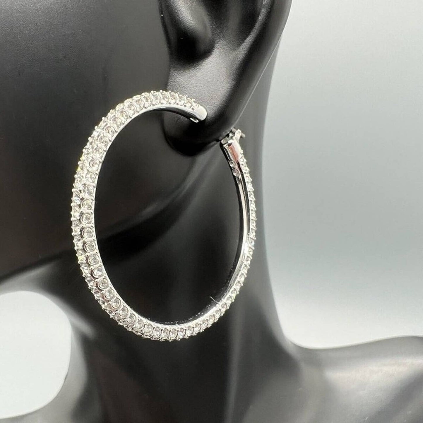 Swarovski Stone hoop earrings Pavé, Large, White, Rhodium plated 5389432