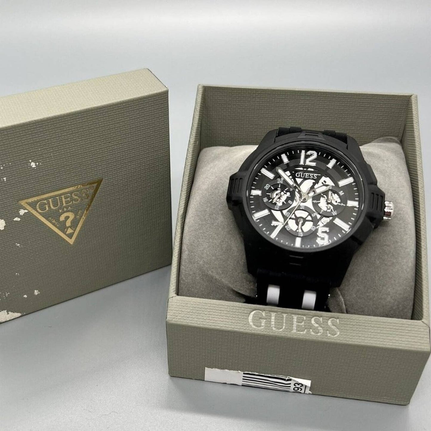 GUESS Men s Black & White Nylon & Silicone Strap Watch 48mm