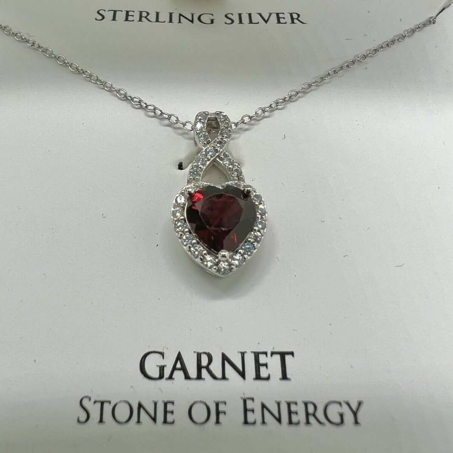 Garnet & White Topaz Heart 18" Pendant Necklace In Sterling Silver