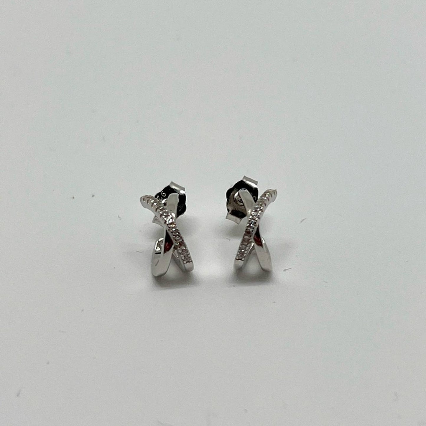 Sterling Silver “X” Shaped CZ Earrings