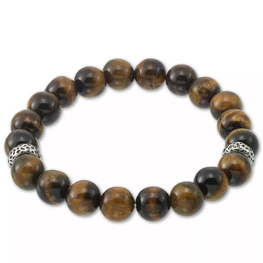 Tiger's Eye (10mm) Stretch Men's Bracelet in Stainless Steel