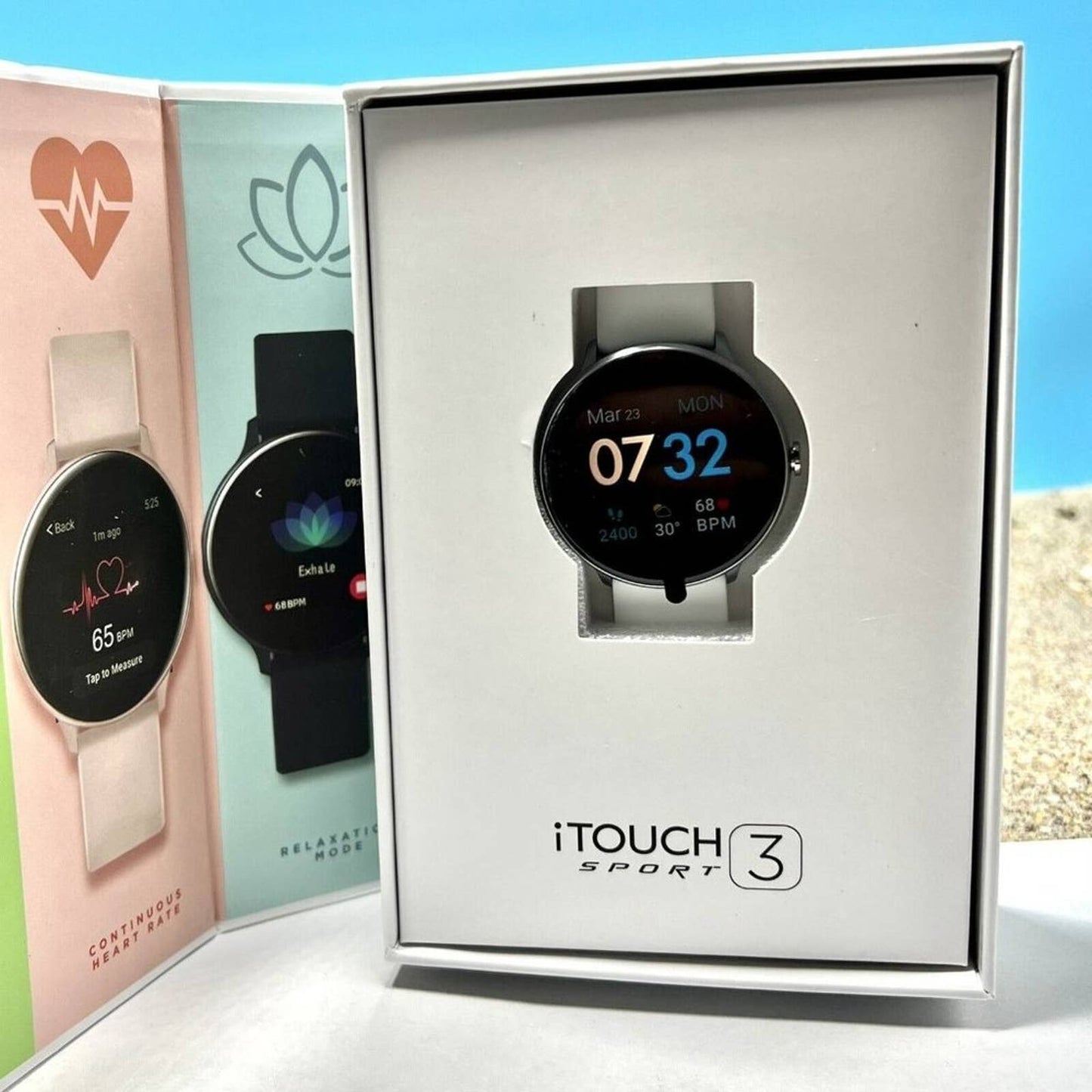 iTouch Sport 3 Smartwatch Fitness Tracker: Silver Case with White Strap