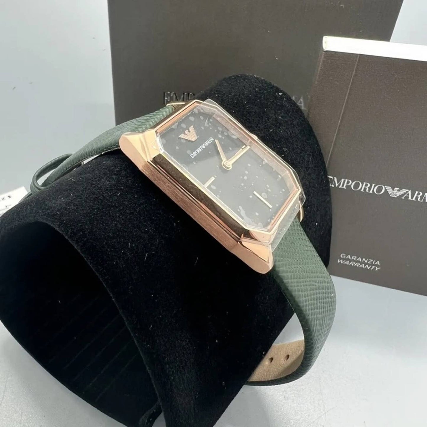 Emporio Armani Women's Two-Hand Leather Watch Dark Green