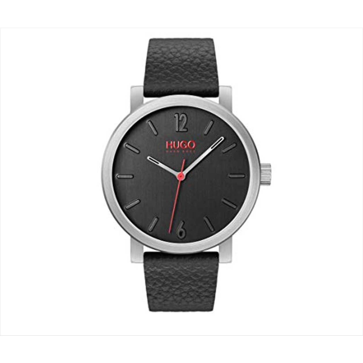 Hugo Boss Men's Dare Black Leather Strap Black Dial Watch NIB 1530018