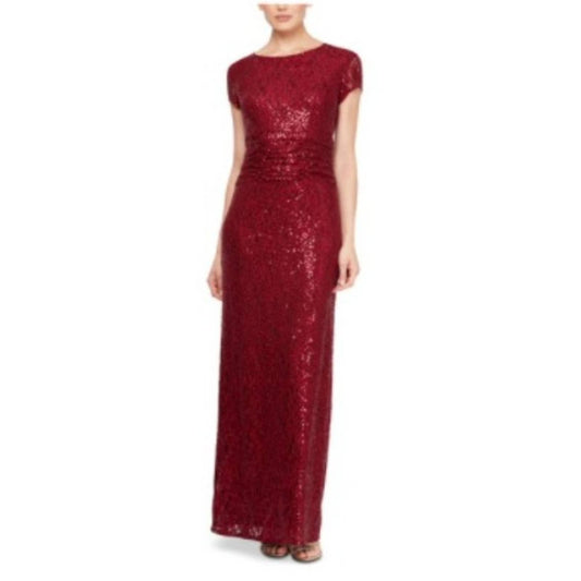 SLNY Long Formal Sequined Lace Column Evening Dres